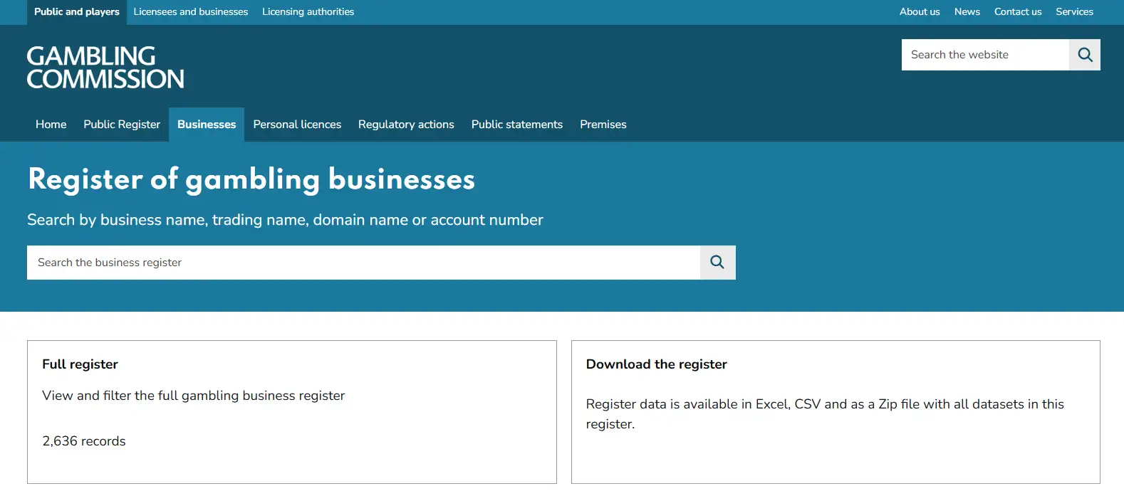 UK Gambling Commission public register and Lizaro brand search context