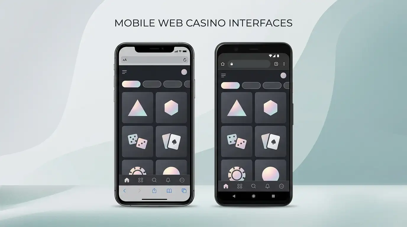 Two smartphones displaying an abstract mobile casino menu